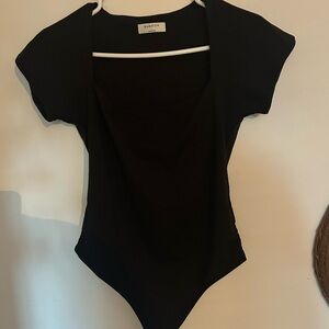 Babaton Black Asymmetrical Fitted Bodysuit